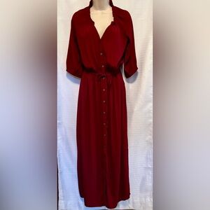 Gap Maxi Shirt Dress Red Delicious Womens XS Maroon Handmaids Tale Holiday Xmas